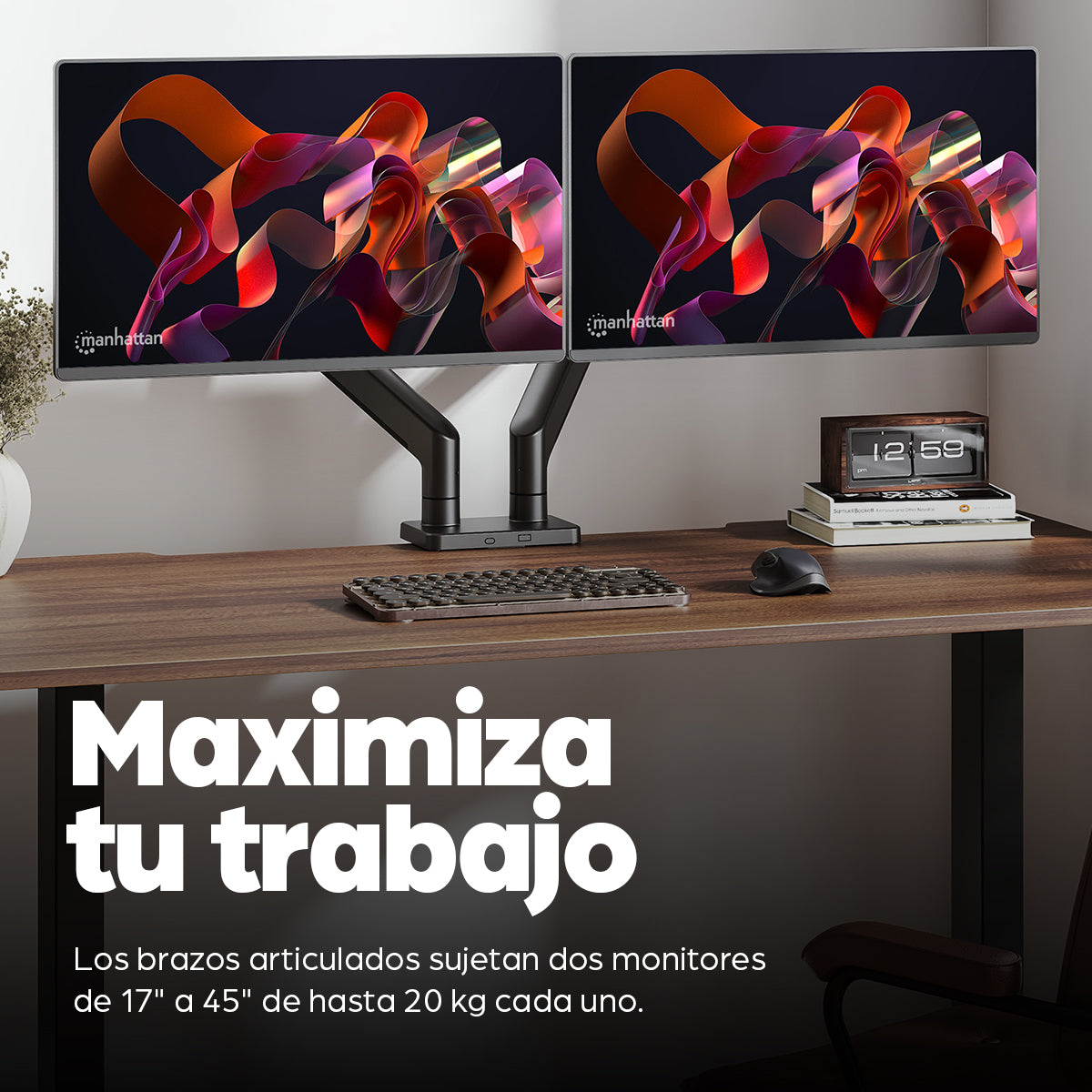 Manhattan 462587 soporte para pantalla plana 114.3 cm (45") Escritorio Negro