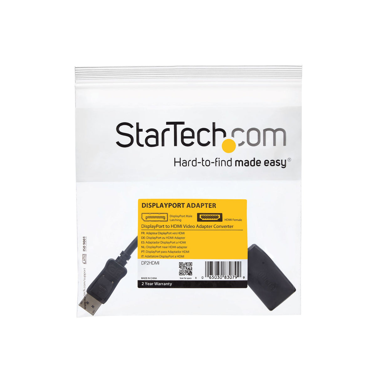 StarTech.com DP2HDMI adaptador de cable de vídeo 0.24 m HDMI Tipo A (Estándar) Negro