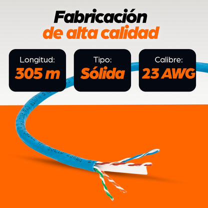 Bobina Cable Intellinet Cat 6 CCA 305m Sólida Color Azul
