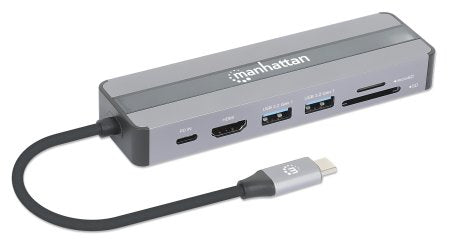 Manhattan 153928 base para laptop o replicador de puertos Alámbrico USB 3.2 Gen 1 (3.1 Gen 1) Type-C Negro, Plata