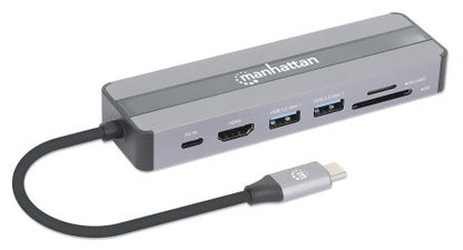 Manhattan 153928 base para laptop o replicador de puertos Alámbrico USB 3.2 Gen 1 (3.1 Gen 1) Type-C Negro, Plata