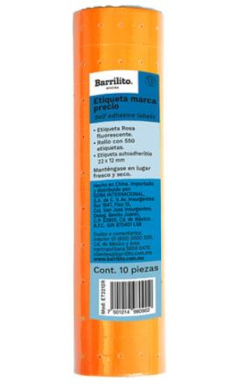 Etiqueta Naranja Barrilito Precio 22x12mm Rollo C/550 Etiquetas