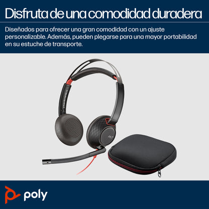 POLY Auriculares estéreo Blackwire 5220 + conector de 3.5 mm + adaptador USB-C/A