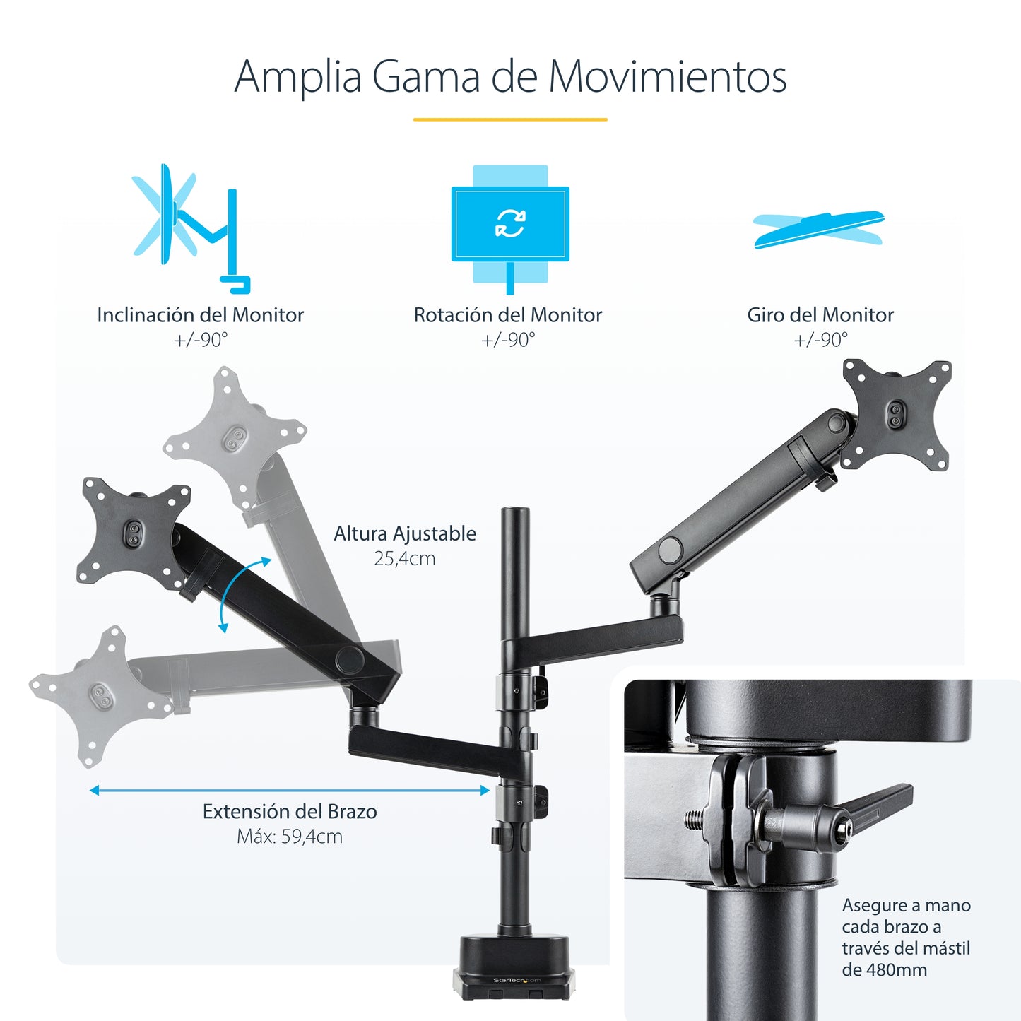 StarTech.com ARMDUALPIVOT soporte para pantalla plana 81.3 cm (32") Escritorio Negro