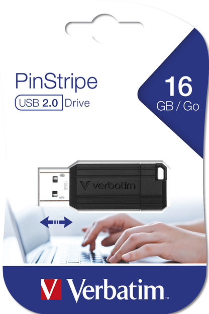 Memoria USB VERBATIM Flash 2.0 PinStripe 16GB -Negro