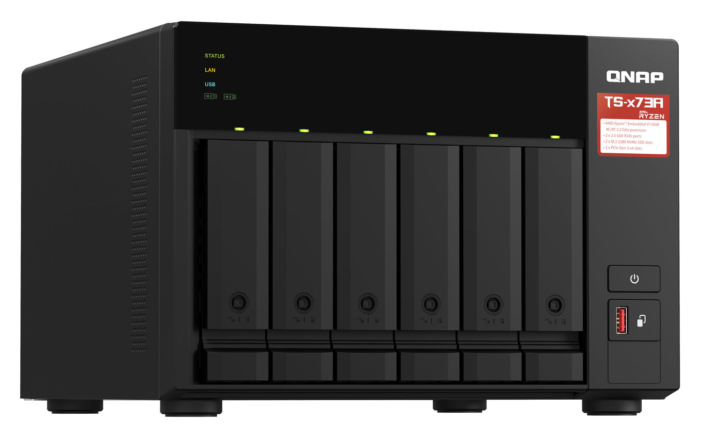 QNAP TS-673A NAS Tower Ryzen Embedded V1500B 8 GB DDR4 0 TB QNAP Turbo System Antracita