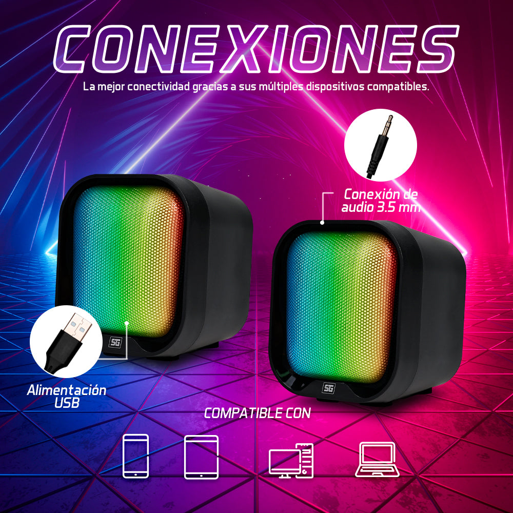 BOCINAS VORAGO START THE GAME SPK-109 RGB / USB PARA COMPUTADORA / 2.2WATTS