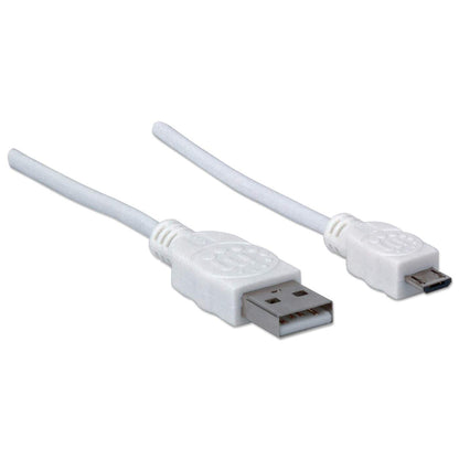 Cable Manhattan USB-A Micro USB-B 2.0 Alta Velocidad 1m Color Blanco