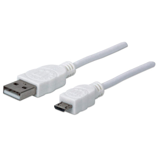 Cable Manhattan USB-A Micro USB-B 2.0 Alta Velocidad 1m Color Blanco