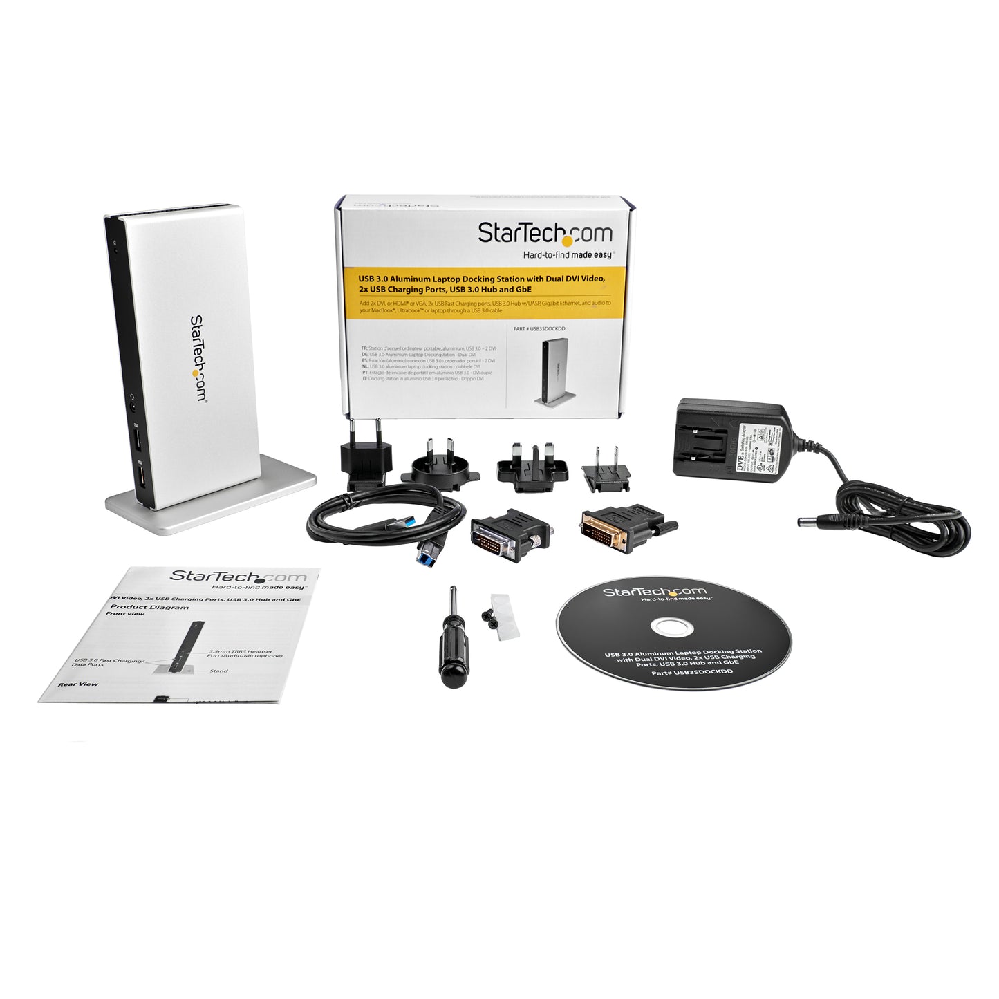 StarTech.com USB3SDOCKDD base para laptop o replicador de puertos Alámbrico USB 3.2 Gen 1 (3.1 Gen 1) Type-B Negro, Plata
