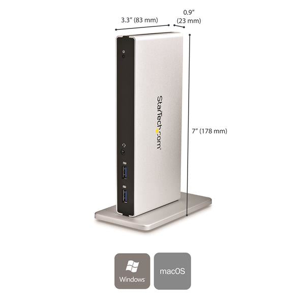 StarTech.com USB3SDOCKDD base para laptop o replicador de puertos Alámbrico USB 3.2 Gen 1 (3.1 Gen 1) Type-B Negro, Plata