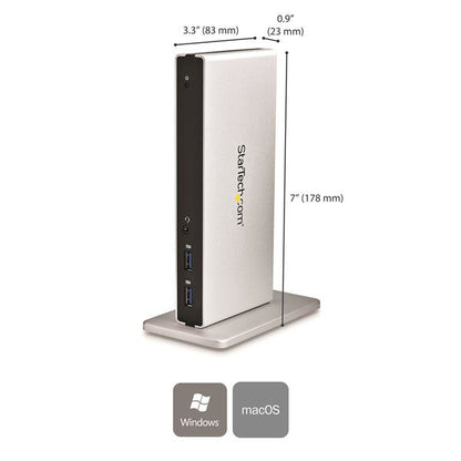 StarTech.com USB3SDOCKDD base para laptop o replicador de puertos Alámbrico USB 3.2 Gen 1 (3.1 Gen 1) Type-B Negro, Plata