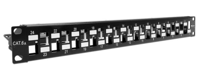 Panel de Conexión Red Nexxt Solutions para Rack Cat6A 24 Puertos Modular Blindado para S/FTP 1U Esmalte Negro