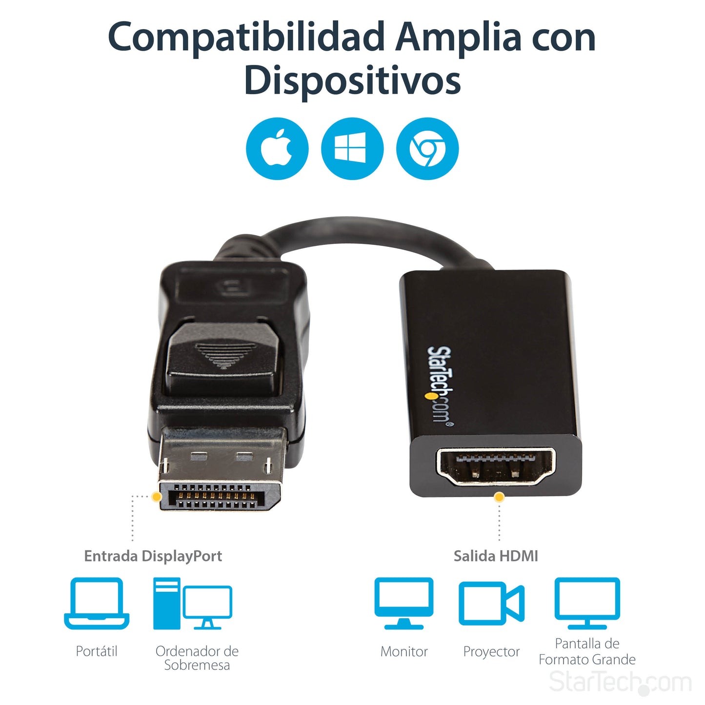 StarTech.com DP2HD4K60S adaptador de cable de vídeo 0.215 m Negro