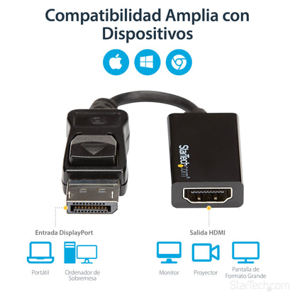 StarTech.com DP2HD4K60S adaptador de cable de vídeo 0.215 m Negro
