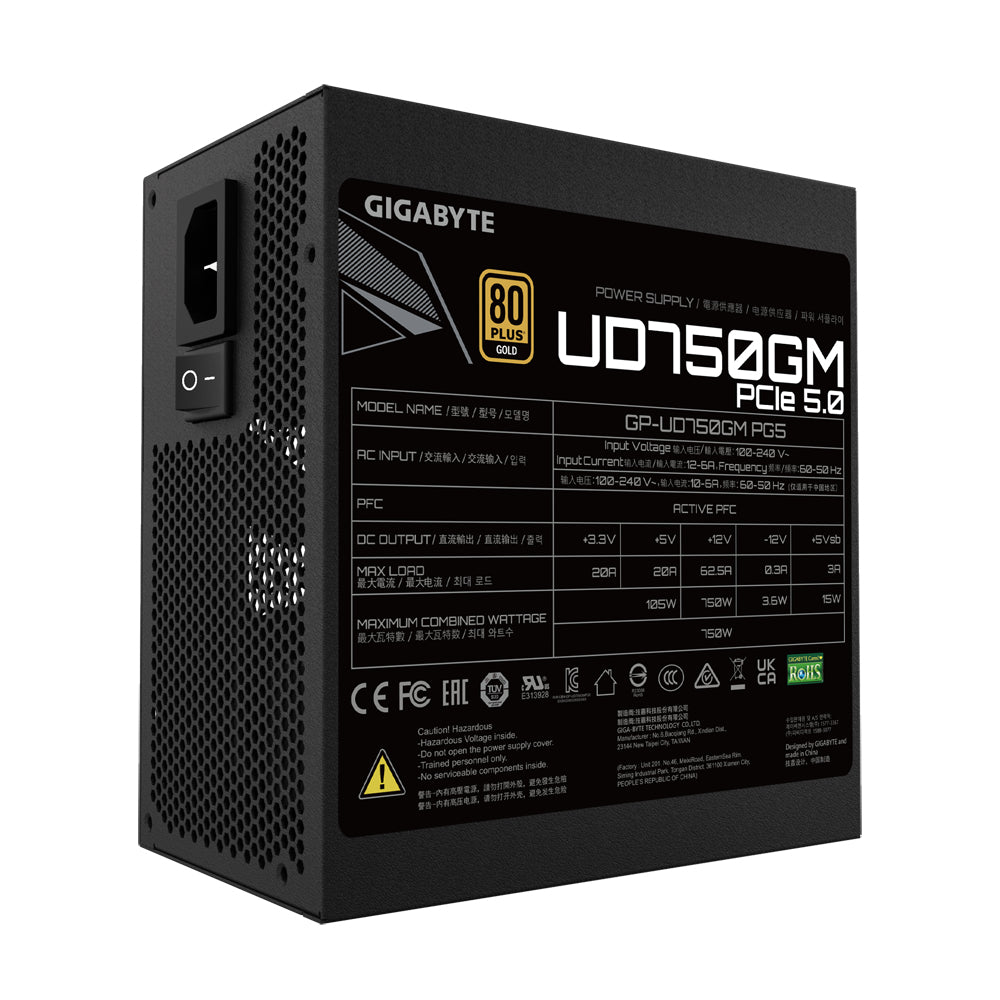Fuente de Poder Gigabyte GP-UD750GM PG5 80 PLUS Gold Modular 24-pin ATX 12VHPWR 120mm 750W