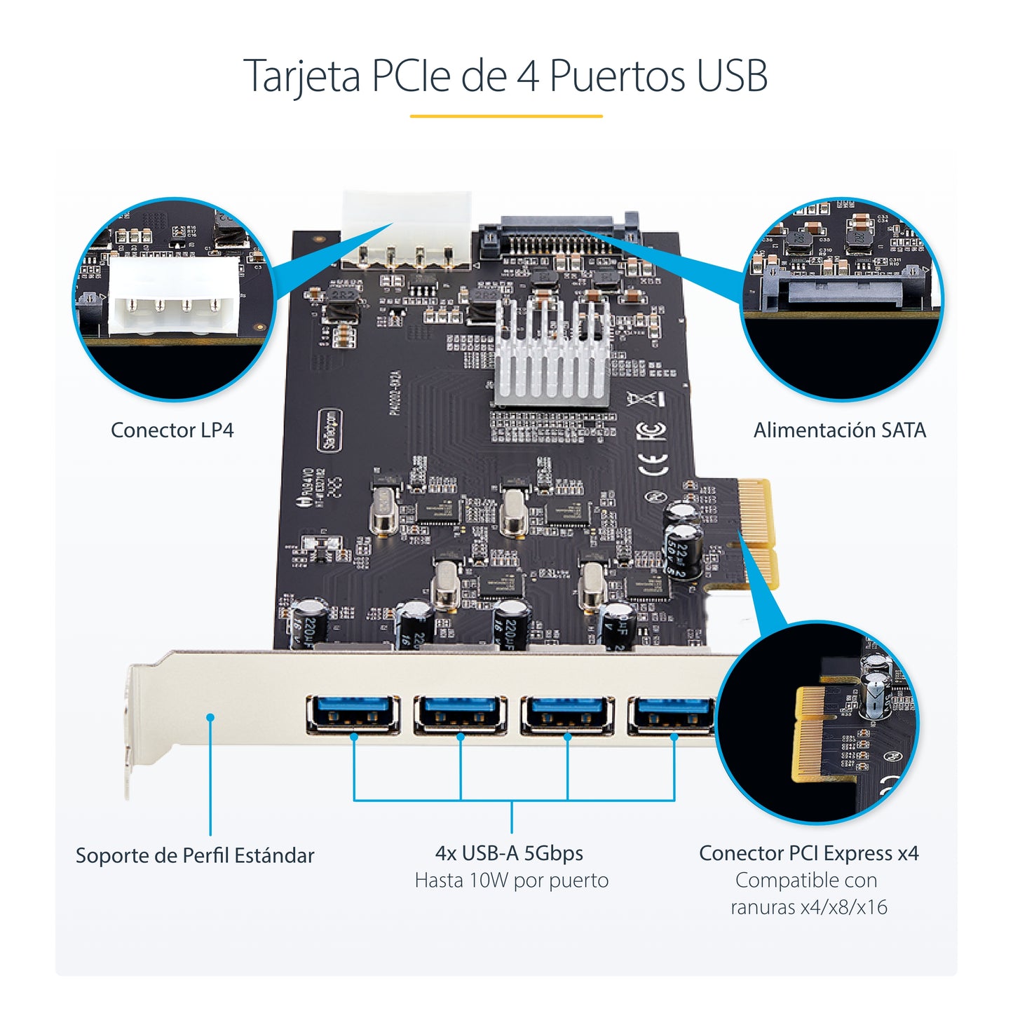 StarTech.com P5Q4A-USB-CARD tarjeta o adaptador de interfaz USB 3.2 Gen 1 (3.1 Gen 1)