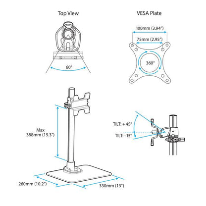 StarTech.com ARMPIVSTND soporte para pantalla plana 86.4 cm (34") Plata