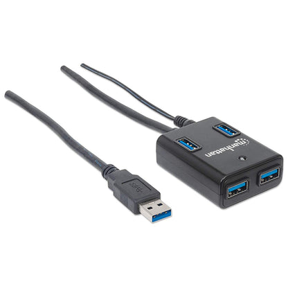 Hub Manhattan USB 3.0 Súper Velocidad 4 Puertos Color Negro