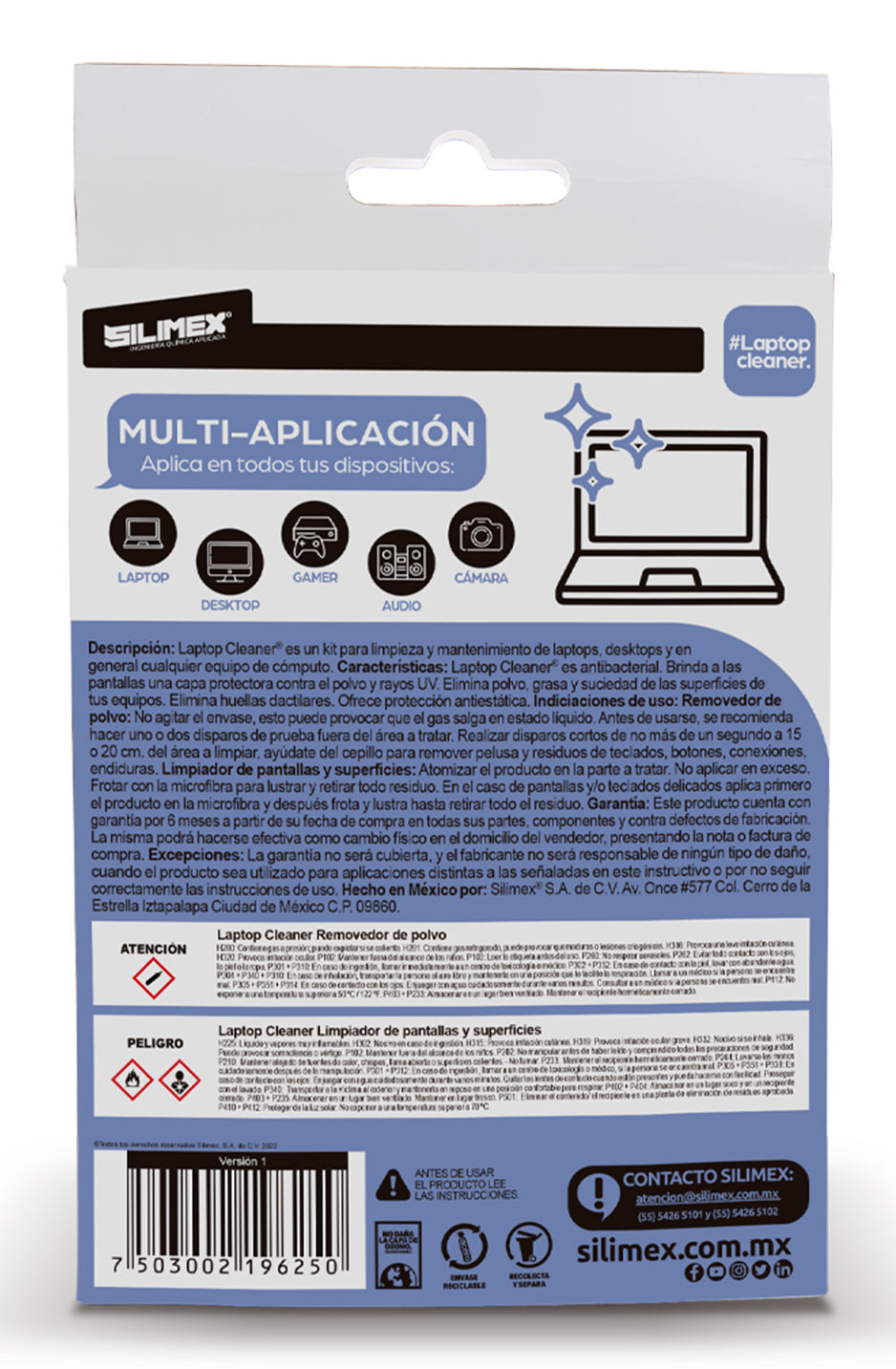 Kit Limpieza Silimex Laptopcleaner Incluye Toallita Microfibra 20x20 cm Limpiador 100 ml y Removedor De Polvo 170 ml