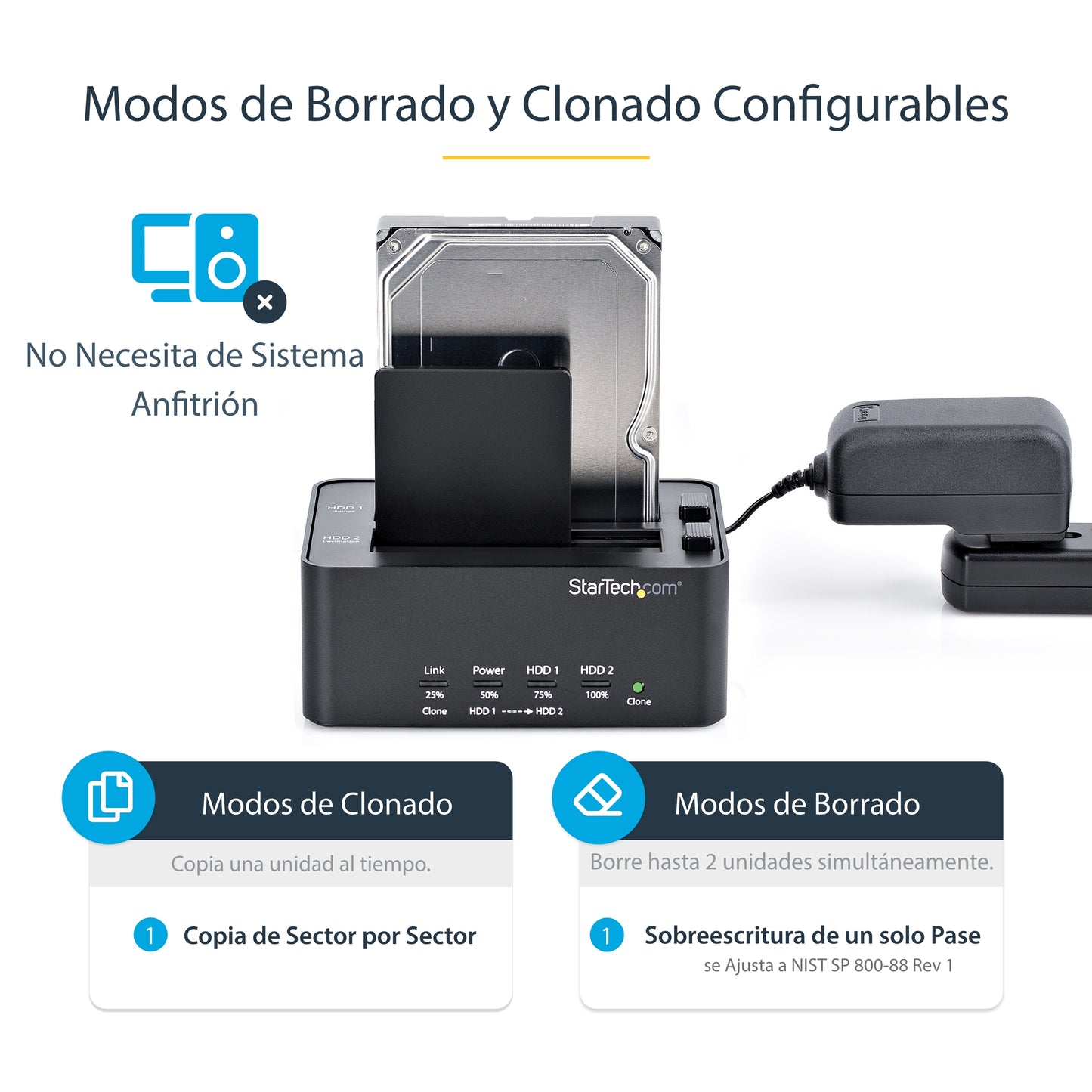 StarTech.com SATDOCK2REU3 duplicador de datos o soporte Duplicador de HDD/SSD Negro 1 copias