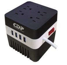 Regulador de voltaje CDP RU-AVR604 600VA/300W indicadores LED de funcionamiento 4 contactos NEMA 5-15R y 4 puertos USB