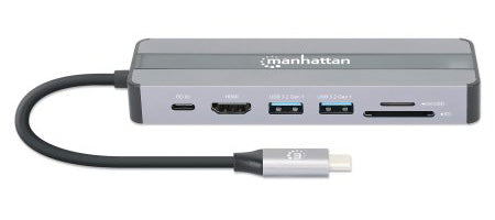 Manhattan 153928 base para laptop o replicador de puertos Alámbrico USB 3.2 Gen 1 (3.1 Gen 1) Type-C Negro, Plata