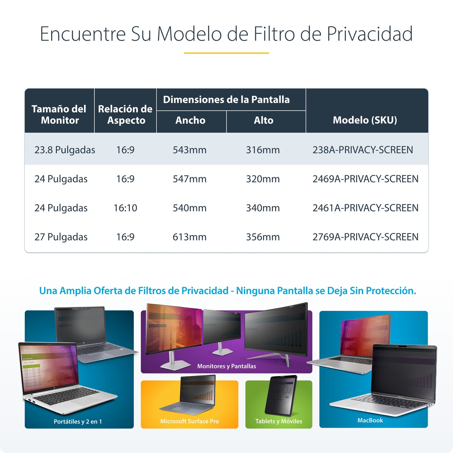 StarTech.com 238A-PRIVACY-SCREEN filtro para monitor 60.5 cm (23.8") Filtro de privacidad para pantallas sin marco