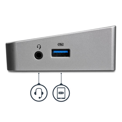 StarTech.com USB3DOCKH2DP base para laptop o replicador de puertos Alámbrico USB 3.2 Gen 1 (3.1 Gen 1) Type-A Negro, Plata