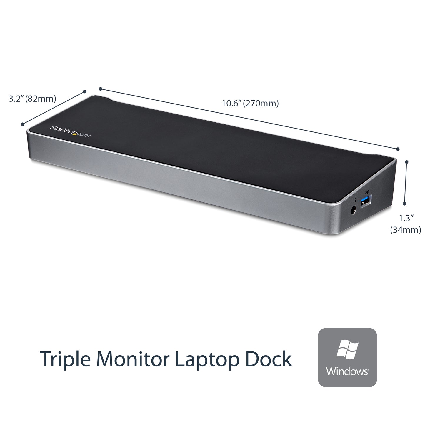 StarTech.com USB3DOCKH2DP base para laptop o replicador de puertos Alámbrico USB 3.2 Gen 1 (3.1 Gen 1) Type-A Negro, Plata