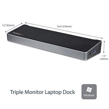 StarTech.com USB3DOCKH2DP base para laptop o replicador de puertos Alámbrico USB 3.2 Gen 1 (3.1 Gen 1) Type-A Negro, Plata