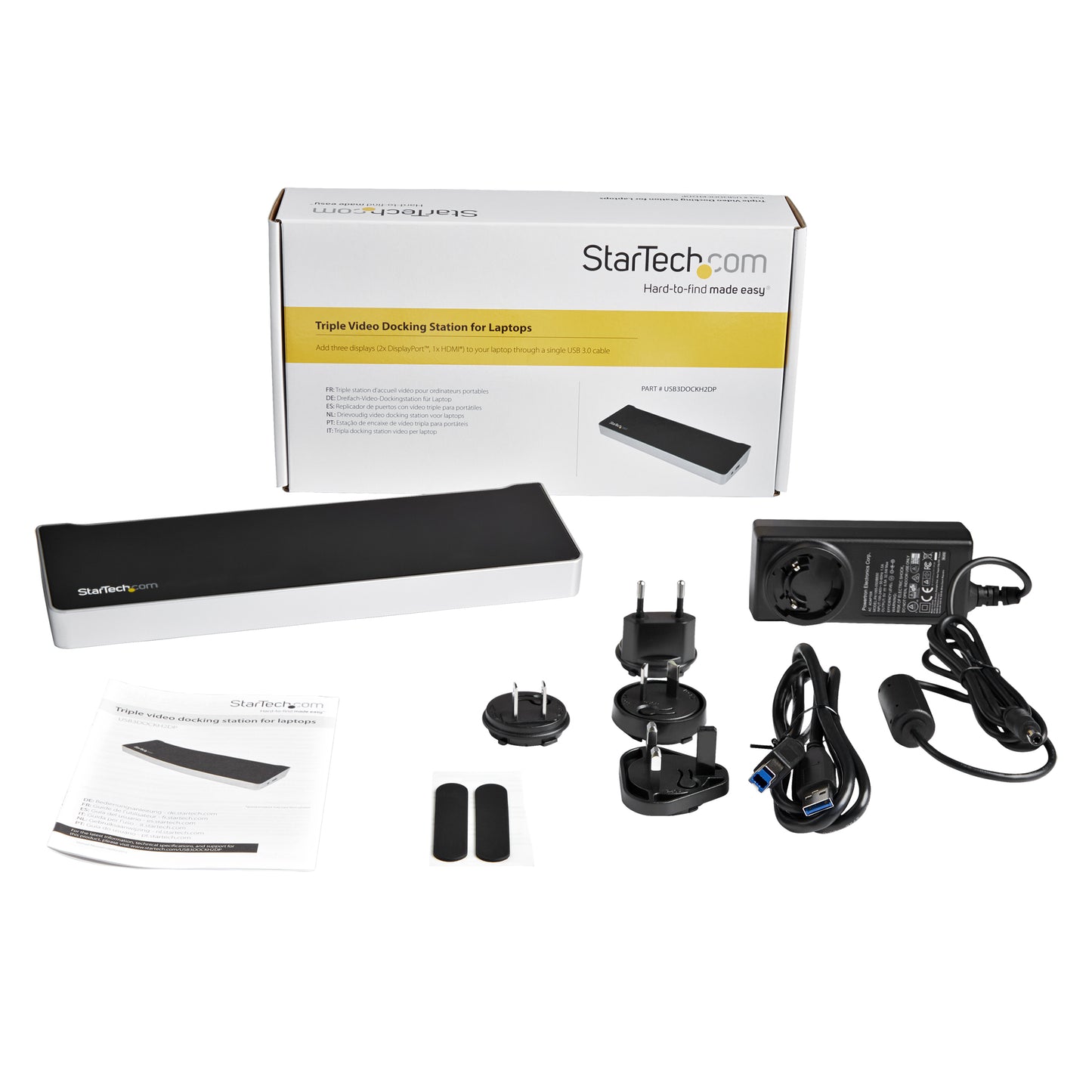 StarTech.com USB3DOCKH2DP base para laptop o replicador de puertos Alámbrico USB 3.2 Gen 1 (3.1 Gen 1) Type-A Negro, Plata