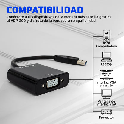 Convertidor Vorago ADP-200 USB 3.0 a VGA FHD Color Negro