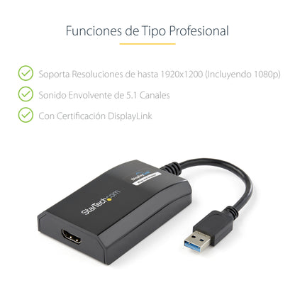 StarTech.com USB32HDPRO adaptador gráfico USB 1920 x 1200 Pixeles Negro