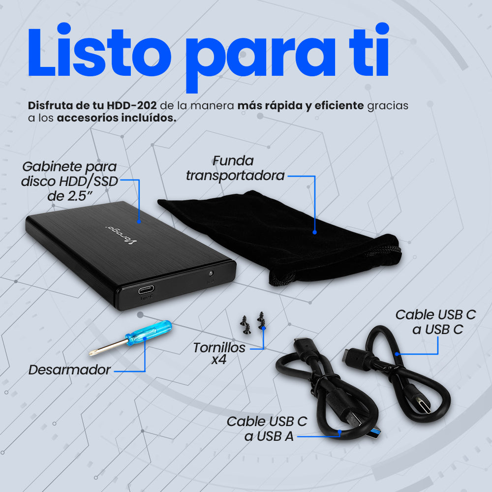 ENCLOSURE VORAGO HDD-202 DD 2.5 SATA USB TIPO C 3.1 NEGRO
