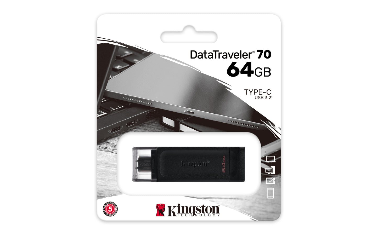 Memoria USB Kingston DataTraveler 70 64GB USB-C Color Negro