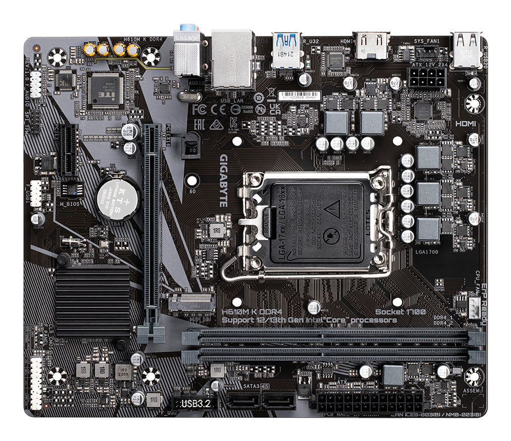 Tarjeta Madre Gigabyte H610M K 2xDDR4 64GB 3200Mhz PCIe 4.0 M.2 1xHDMI S 1700 12th 13th Gen mATX