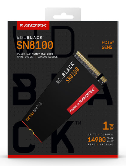 SSD interno Western Digital de 1TB Black SN8100 NVMe M.2 Gen5 - Lectura/Eescritura/ Sin Disipador Térmico