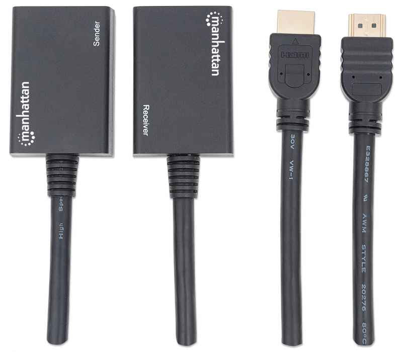 Manhattan 207386 extensor de audio/video Transmisor y receptor de red Negro