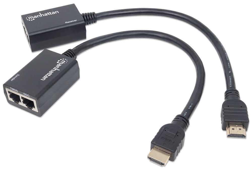 Manhattan 207386 extensor de audio/video Transmisor y receptor de red Negro