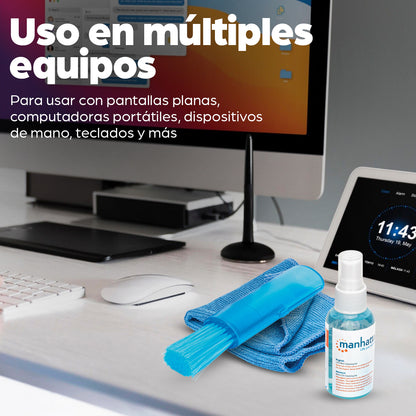 Manhattan 421010 kit de limpieza para equipos LCD/TFT/Plasma Líquido y paños secos/húmedos para limpieza de equipos 60 ml