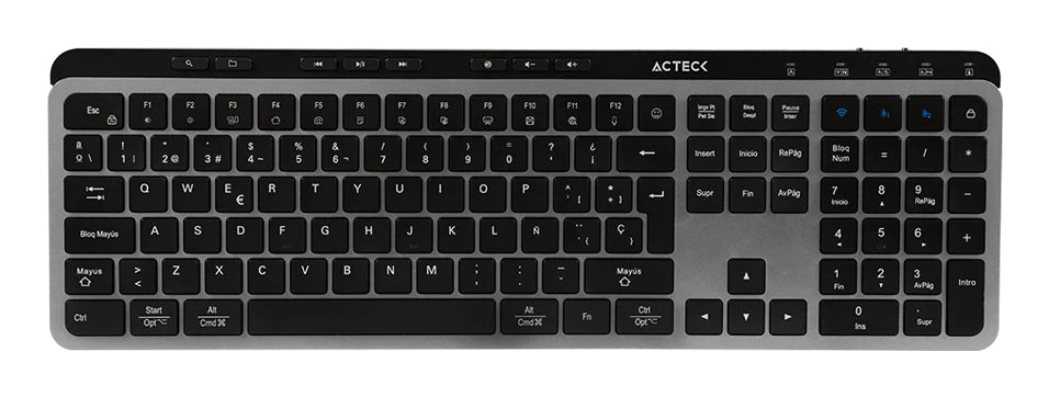 Acteck Inspire Krea TI755 teclado Hogar / Oficina RF inalámbrico + bluetooth QWERTY Español Negro, Gris
