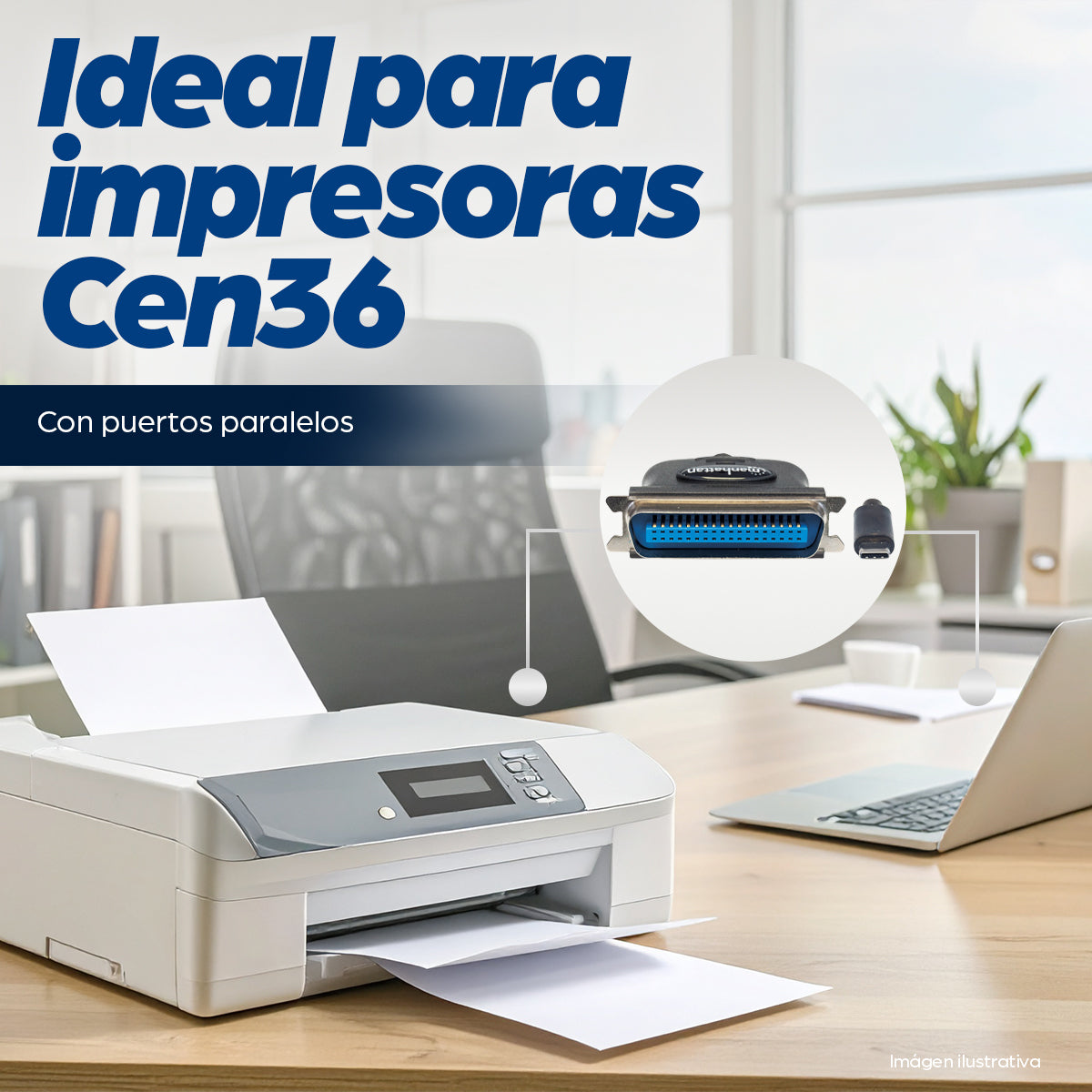 Convertidor Manhattan para Impresora USB-C Full Speed a Paralelo Cen36 1m Color Negro
