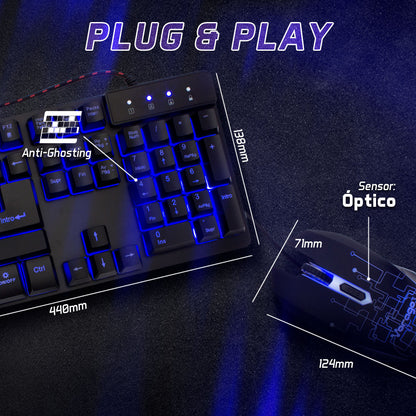 Kit Teclado y Mouse Vorago Start The Game Retroiluminado USB