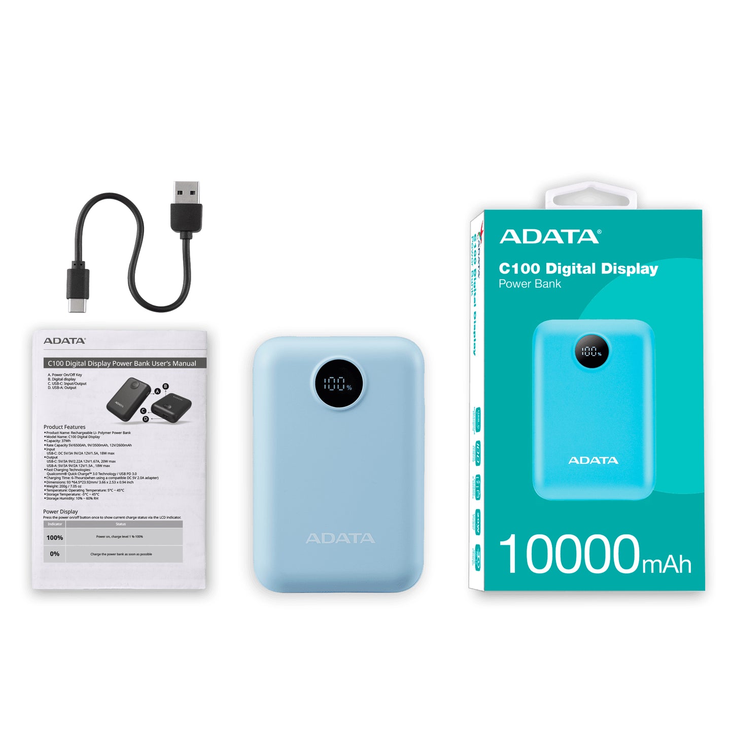 ADATA C100 Polímero de litio 10000 mAh Azul claro