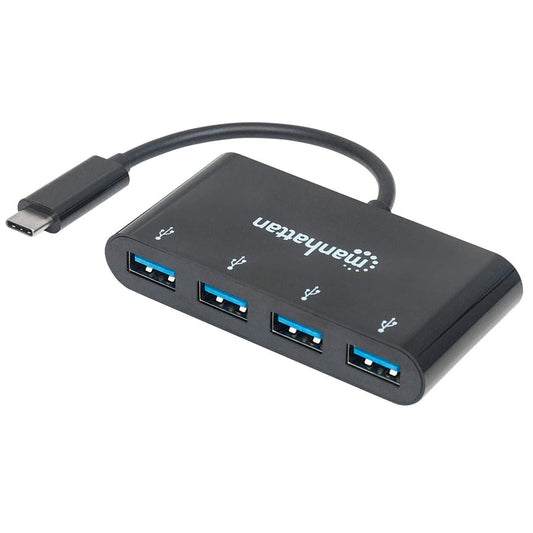 Hub Manhattan USB-C 3.2 Gen1 4 Puertos USB-A Color Negro