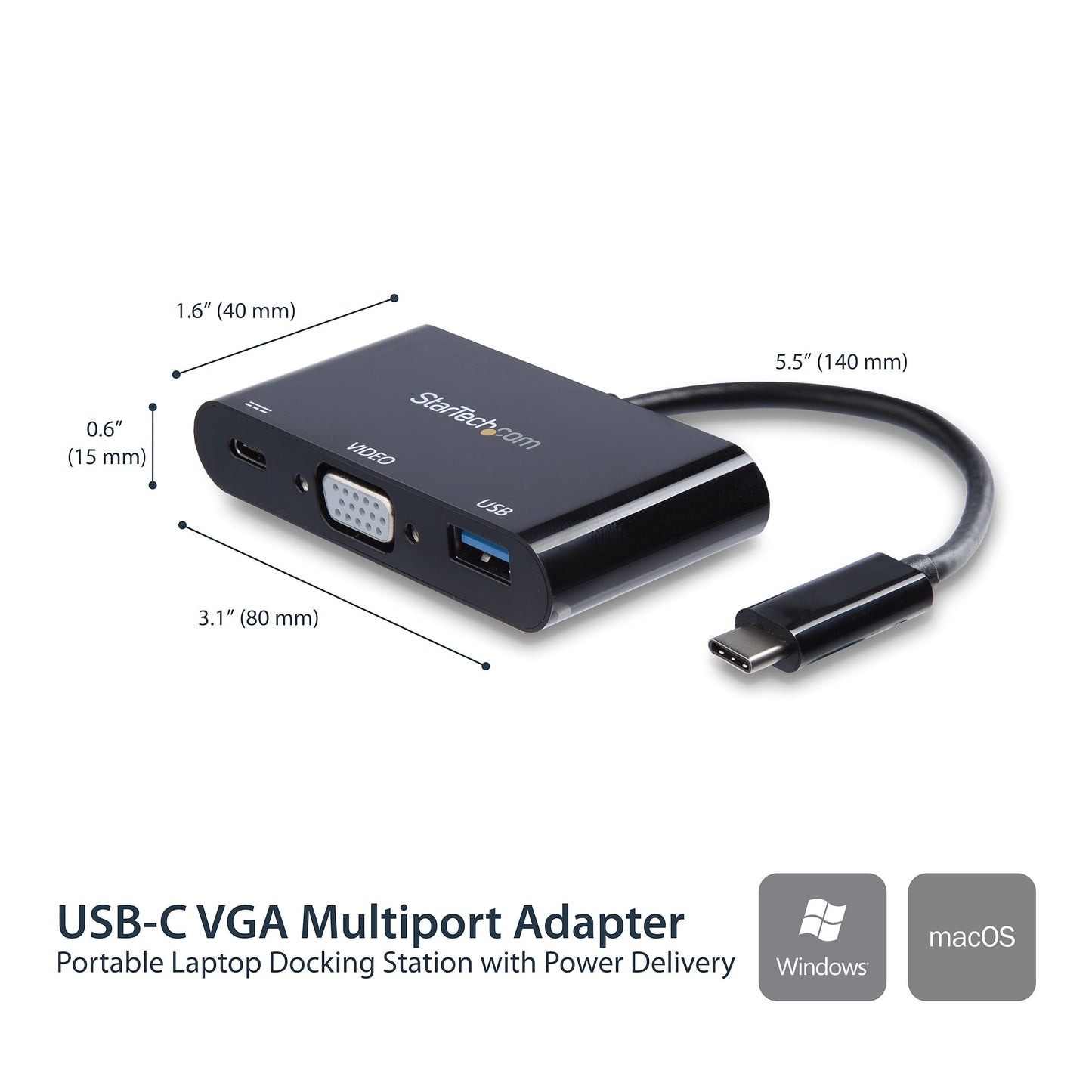 StarTech.com CDP2VGAUACP base para laptop o replicador de puertos Alámbrico USB 3.2 Gen 1 (3.1 Gen 1) Type-C Negro