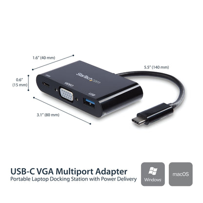 StarTech.com CDP2VGAUACP base para laptop o replicador de puertos Alámbrico USB 3.2 Gen 1 (3.1 Gen 1) Type-C Negro