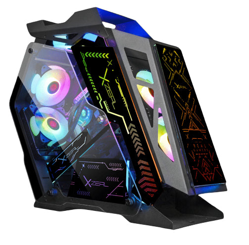 Gabinete Gamer Micro Tower Xzeal IR02 M-ATX Panel Izq -Der Vidrio Metal USB1.0/USD3.0 /3.5mm 4ARGB Fans 1HUB Negro RGB
