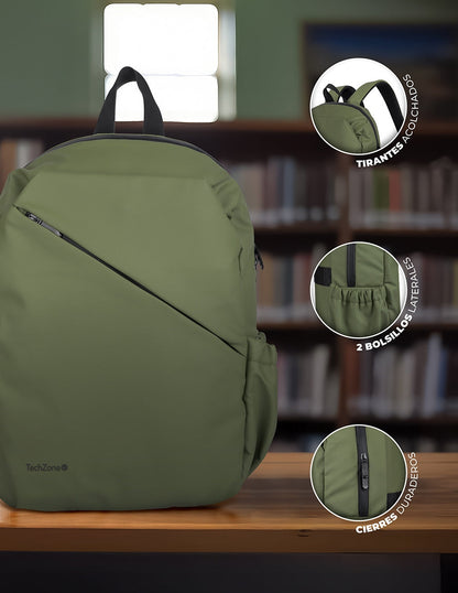 Mochila TechZone Style TZLBP29-V 16 Resistente a Salpicaduras 100% Poliester Color Verde
